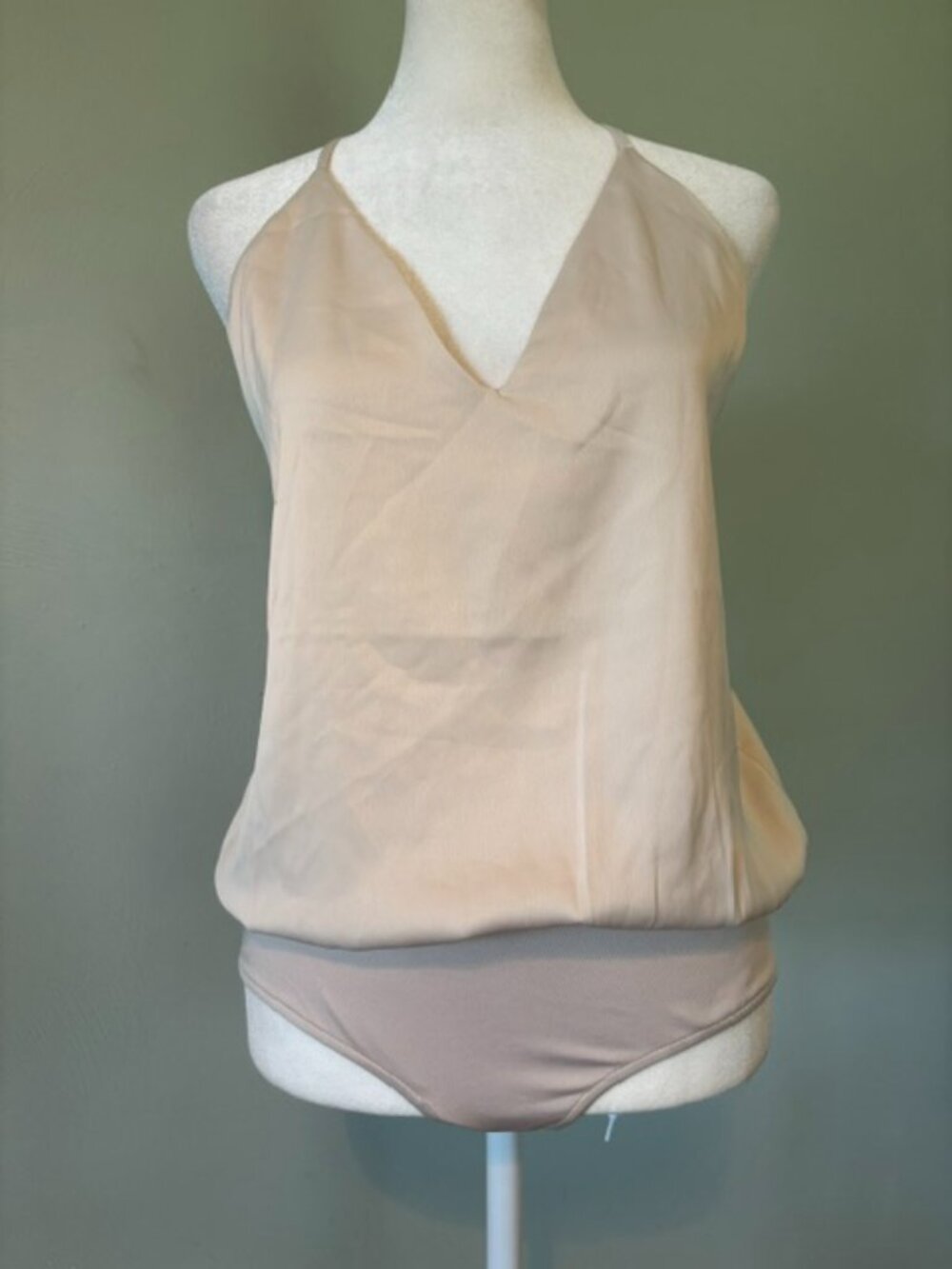 L'Academie Beige Camisole Bodysuit w/Crossed Straps & Elastic Waist Size Medium